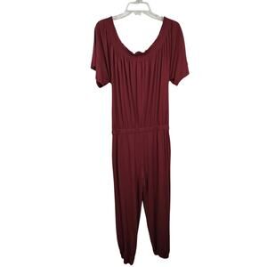 3867) Michael Stars Maroon Off Shoulder Jogger Jumpsuit Size S/M?